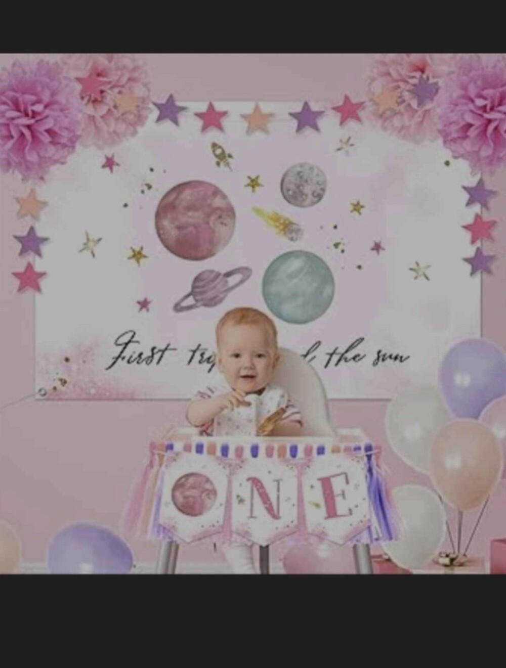 Space-Themed First Birthday Decor - Backdrop, Banner, Tablecloth
